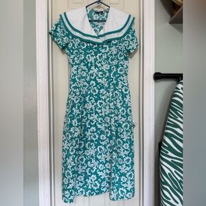 Sunshine Starshine Vintage Women’s 10 Collared Button Down Blue & White Dress